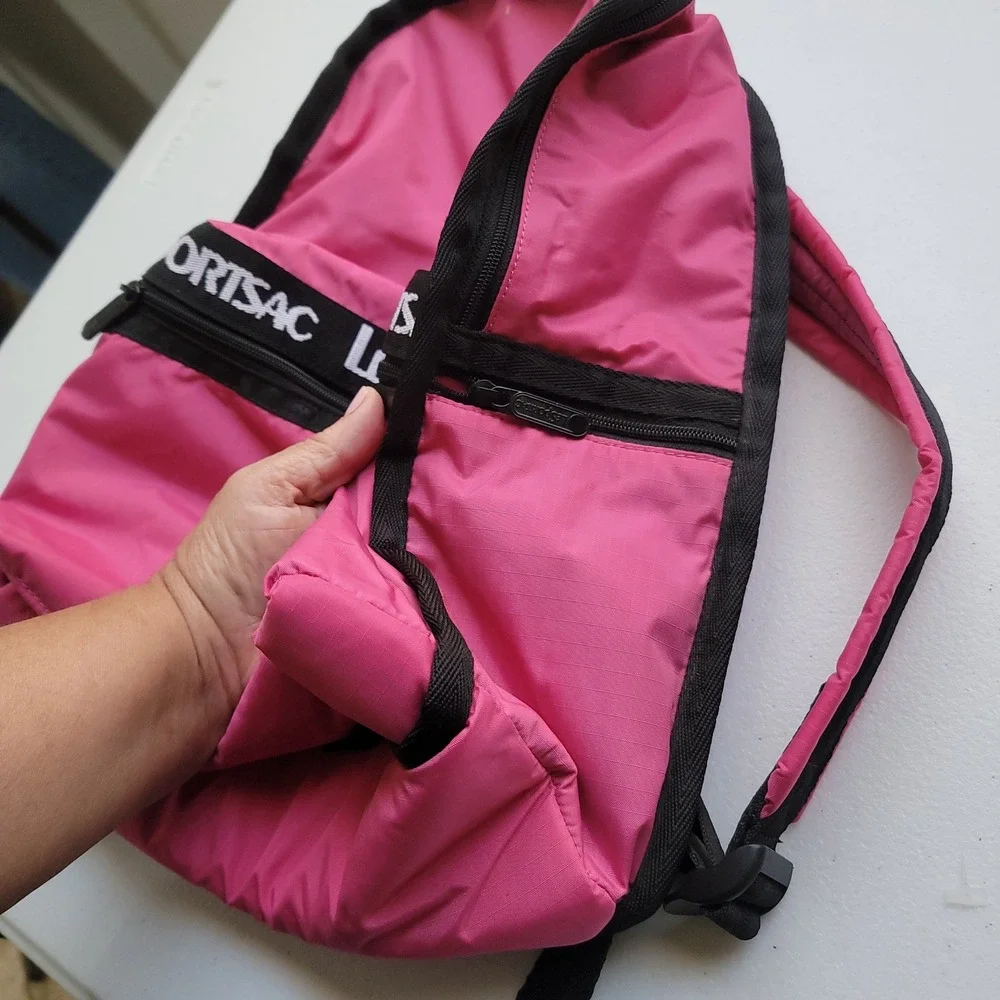 LeSportsac Backpack Pink Spell Out Logo Webbing Lightweight Nylon Bag